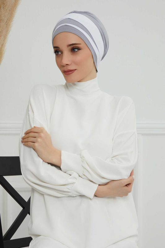 Çift Renkli Penye Bone,B-65 Gri 2-Beyaz - 3