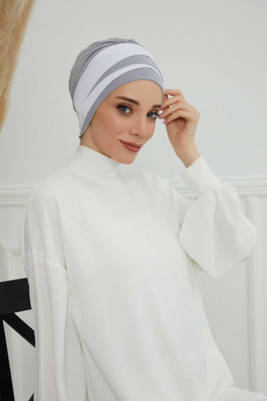 Çift Renkli Penye Bone,B-65 Gri 2-Beyaz - 5