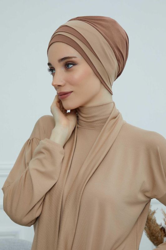 Çift Renkli Penye Bone,B-65 Koyu Kahverengi-Sütlü Kahve - 2