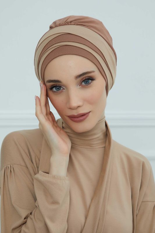 Çift Renkli Penye Bone,B-65 Koyu Kahverengi-Sütlü Kahve - 5