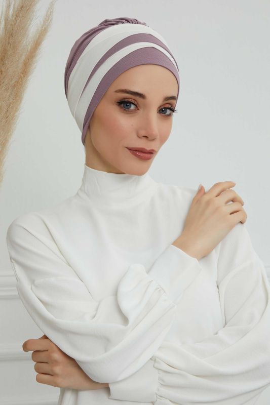 Çift Renkli Penye Bone,B-65 Lila-Krem - 1