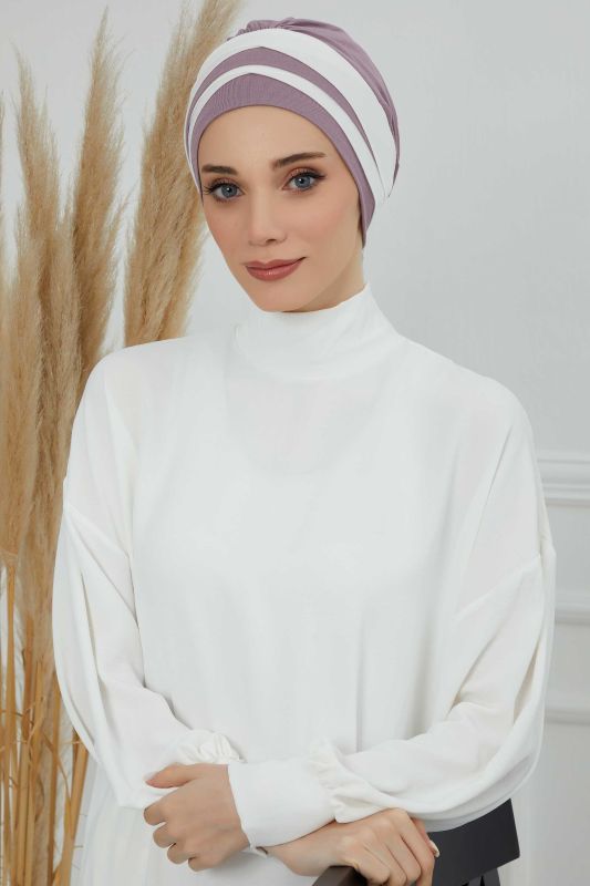Çift Renkli Penye Bone,B-65 Lila-Krem - 2