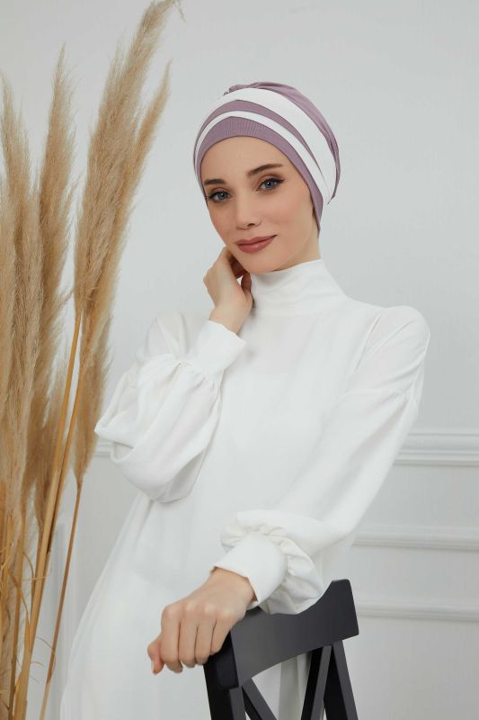 Çift Renkli Penye Bone,B-65 Lila-Krem - 3