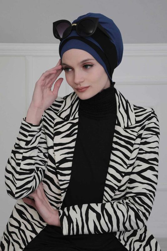 Çift Renkli Penye Bone,B-65 Saks - Siyah - 1