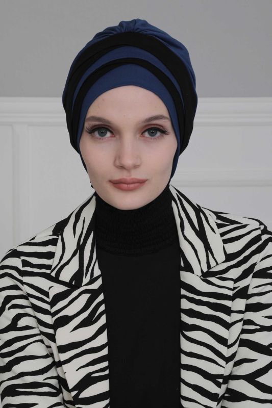 Çift Renkli Penye Bone,B-65 Saks - Siyah - 2