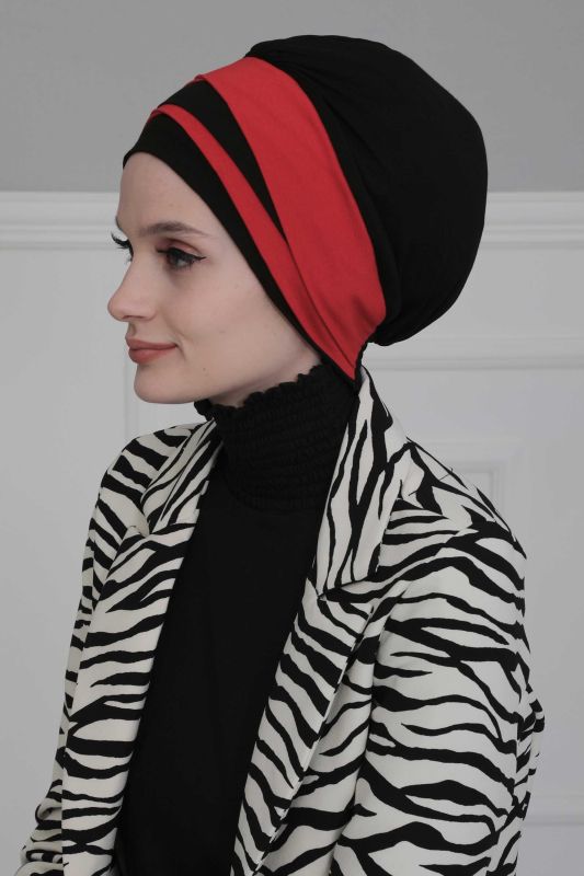 Çift Renkli Penye Bone,B-65 Siyah - Kırmızı - 3