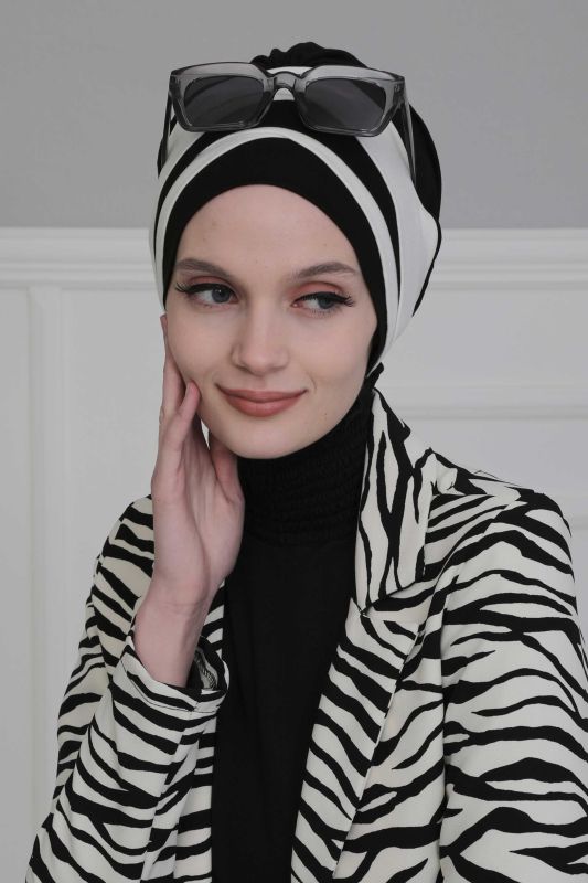 Çift Renkli Penye Bone,B-65 Siyah - Krem - 1