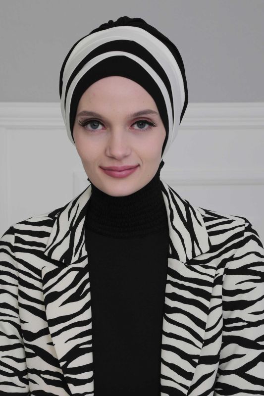 Çift Renkli Penye Bone,B-65 Siyah - Krem - 2