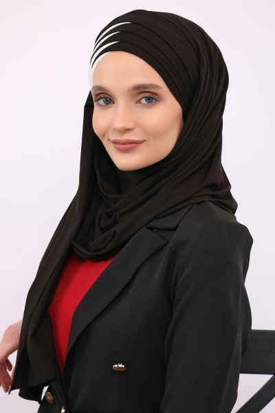 Double Colored Snap on Practical Combed Cotton Shawl,CPS-49,CPS-49 Black - Cream - Thumbnail