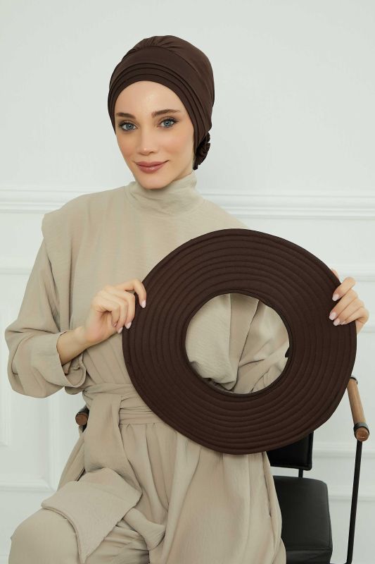 Çıkarılabilir Penye Şapka Bone,S-2P Kahverengi - 5