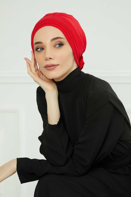Removable Combed Cotton Hat Bonnet,S-2P Red - 6