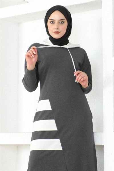 MG - Çizgili Spor Elbise ANTRASİT