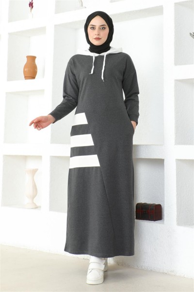 Çizgili Spor Elbise ANTRASİT - Thumbnail