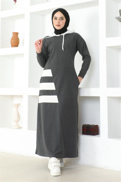 Çizgili Spor Elbise ANTRASİT - Thumbnail