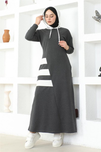 Çizgili Spor Elbise ANTRASİT - Thumbnail