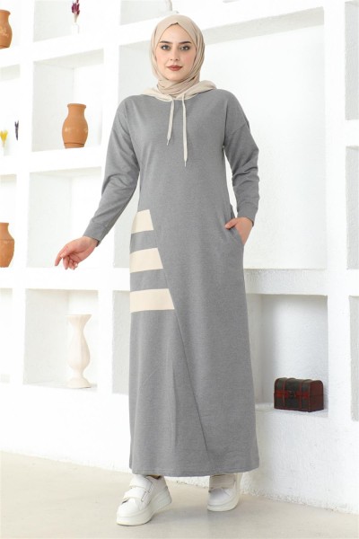 MG - Çizgili Spor Elbise GRİ