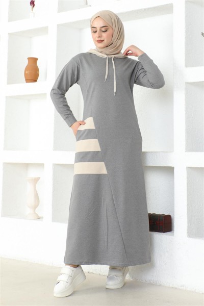 Çizgili Spor Elbise GRİ - Thumbnail