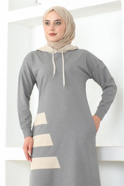 Çizgili Spor Elbise GRİ - Thumbnail