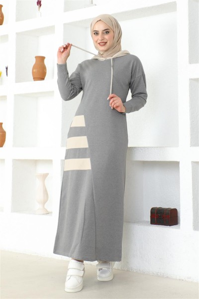 Çizgili Spor Elbise GRİ - Thumbnail