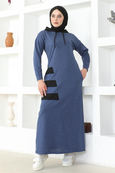 Çizgili Spor Elbise İNDİGO - Thumbnail