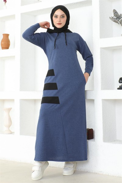 Çizgili Spor Elbise İNDİGO - Thumbnail