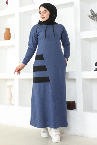 Çizgili Spor Elbise İNDİGO - Thumbnail