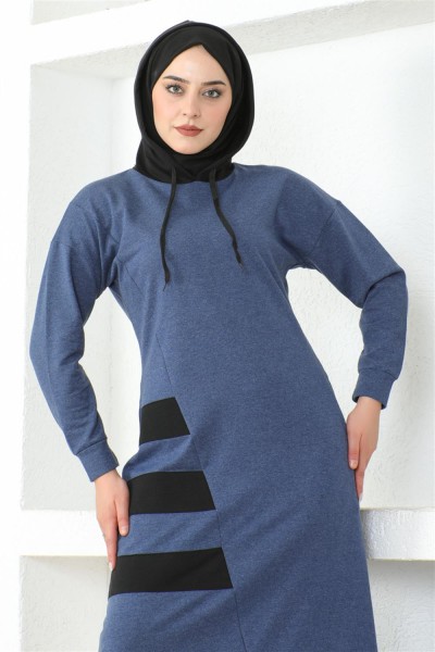 Çizgili Spor Elbise İNDİGO - Thumbnail