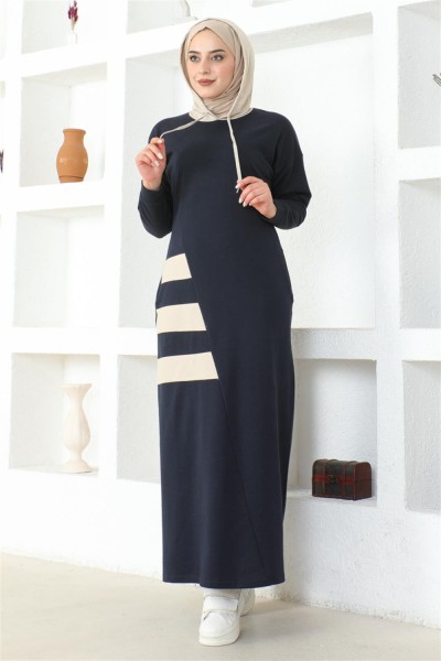 Çizgili Spor Elbise LACİVERT - Thumbnail