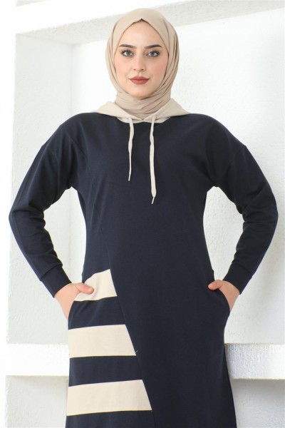 Çizgili Spor Elbise LACİVERT - Thumbnail