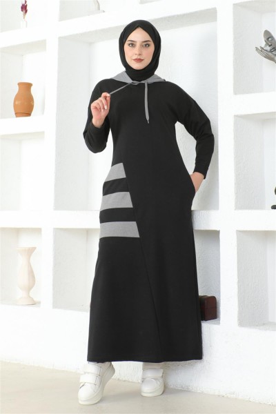 MG - Çizgili Spor Elbise SİYAH