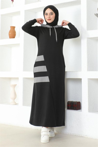 Çizgili Spor Elbise SİYAH - Thumbnail