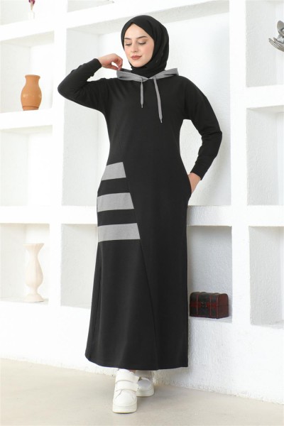 Çizgili Spor Elbise SİYAH - Thumbnail