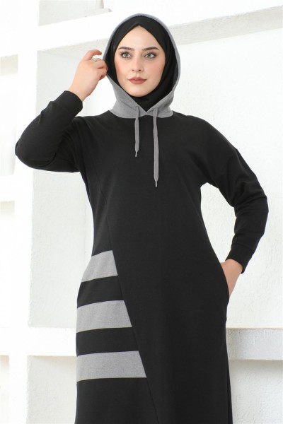 Çizgili Spor Elbise SİYAH - Thumbnail