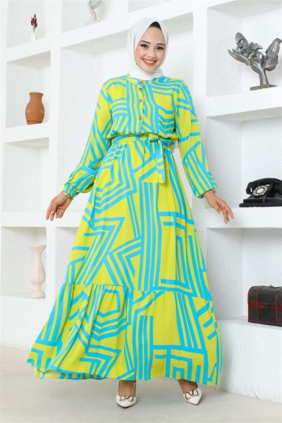 Çizgili Viskon Elbise ASİT - Thumbnail