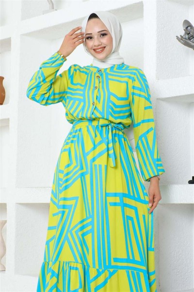 Çizgili Viskon Elbise ASİT - Thumbnail