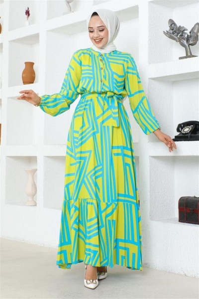 Çizgili Viskon Elbise ASİT - Thumbnail