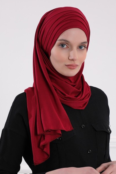 Moda Çizgi - Çoklu Çapraz Dikim Pratik Penye Şal,CPS-43 Bordo