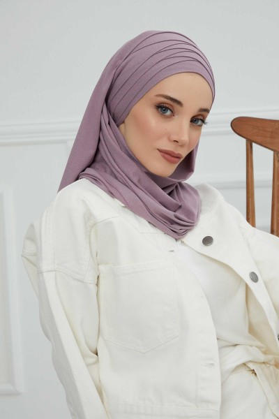 Moda Çizgi - Çoklu Çapraz Dikim Pratik Penye Şal,CPS-43 Lila