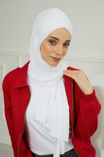 Moda Çizgi - Çoklu Çapraz Dikim Pratik Penye Şal,PS-41 Beyaz