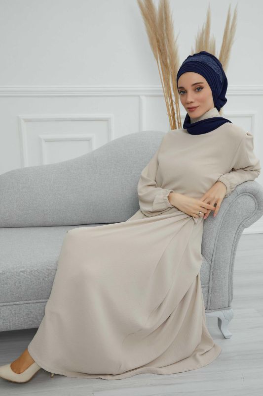 Dantel Aksesuarlı Fularlı Şifon Hazır Türban,HT-53,HT-53 Lacivert - 7