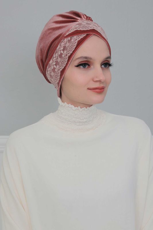 بونيه مخملي من الدانتيل، B-22K Dusty Rose - 3