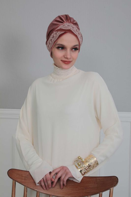 بونيه مخملي من الدانتيل، B-22K Dusty Rose - 5