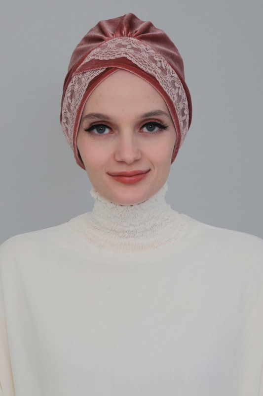 بونيه مخملي من الدانتيل، B-22K Dusty Rose - 6