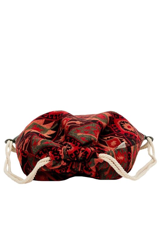 Deri Detaylı Etnik Desenli Sırt Çantası,CS-4 Kilim 1 Desen - Petrol Yeşili - 2