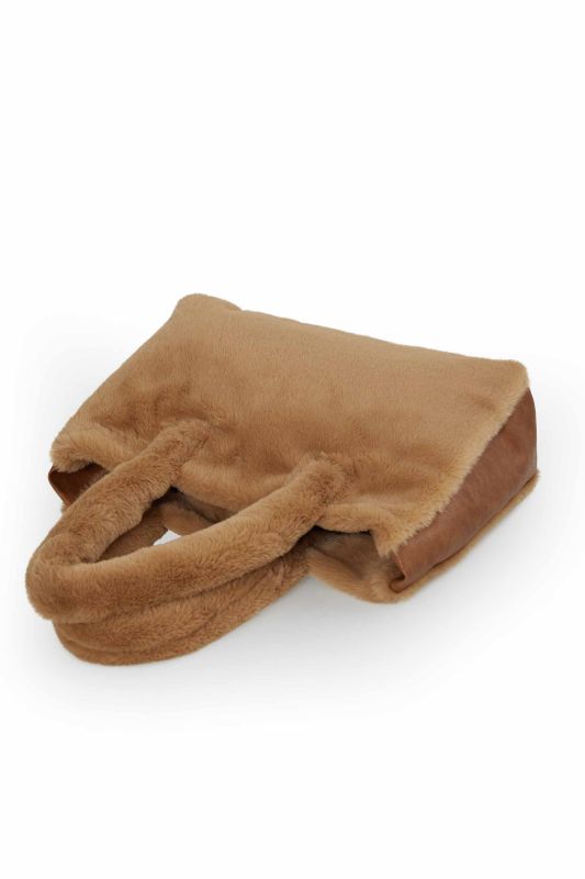 Deri Detaylı Mıknatıslı Peluş Çanta,CK-44 Açık Kahve - Kahverengi - 2