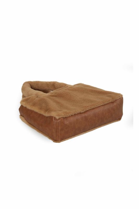 Deri Detaylı Mıknatıslı Peluş Çanta,CK-44 Açık Kahve - Kahverengi - 4