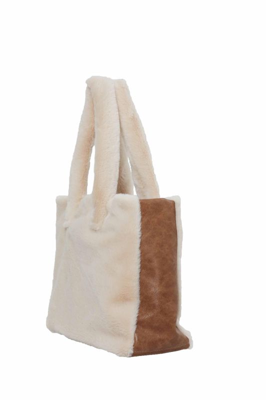 Deri Detaylı Mıknatıslı Peluş Çanta,CK-44 Bej - Açık Kahverengi - 4