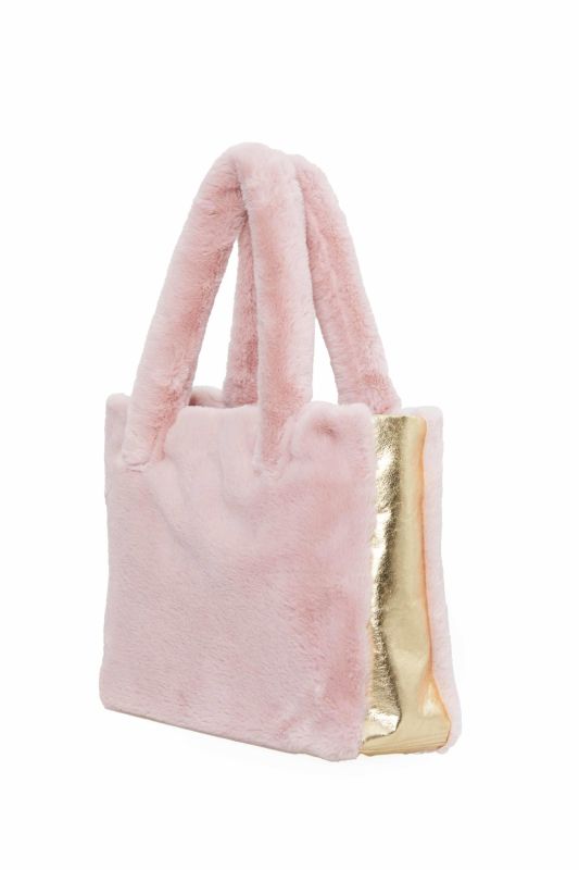 Deri Detaylı Mıknatıslı Peluş Çanta,CK-44 Pudra - Koyu Gold - 1