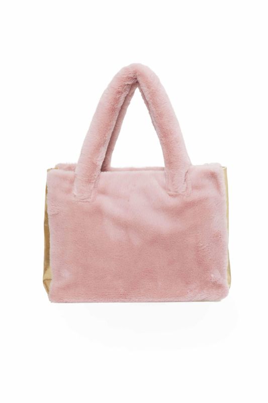 Deri Detaylı Mıknatıslı Peluş Çanta,CK-44 Pudra - Koyu Gold - 5