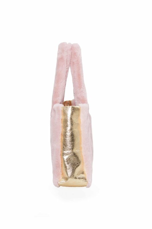 Deri Detaylı Mıknatıslı Peluş Çanta,CK-44 Pudra - Koyu Gold - 6